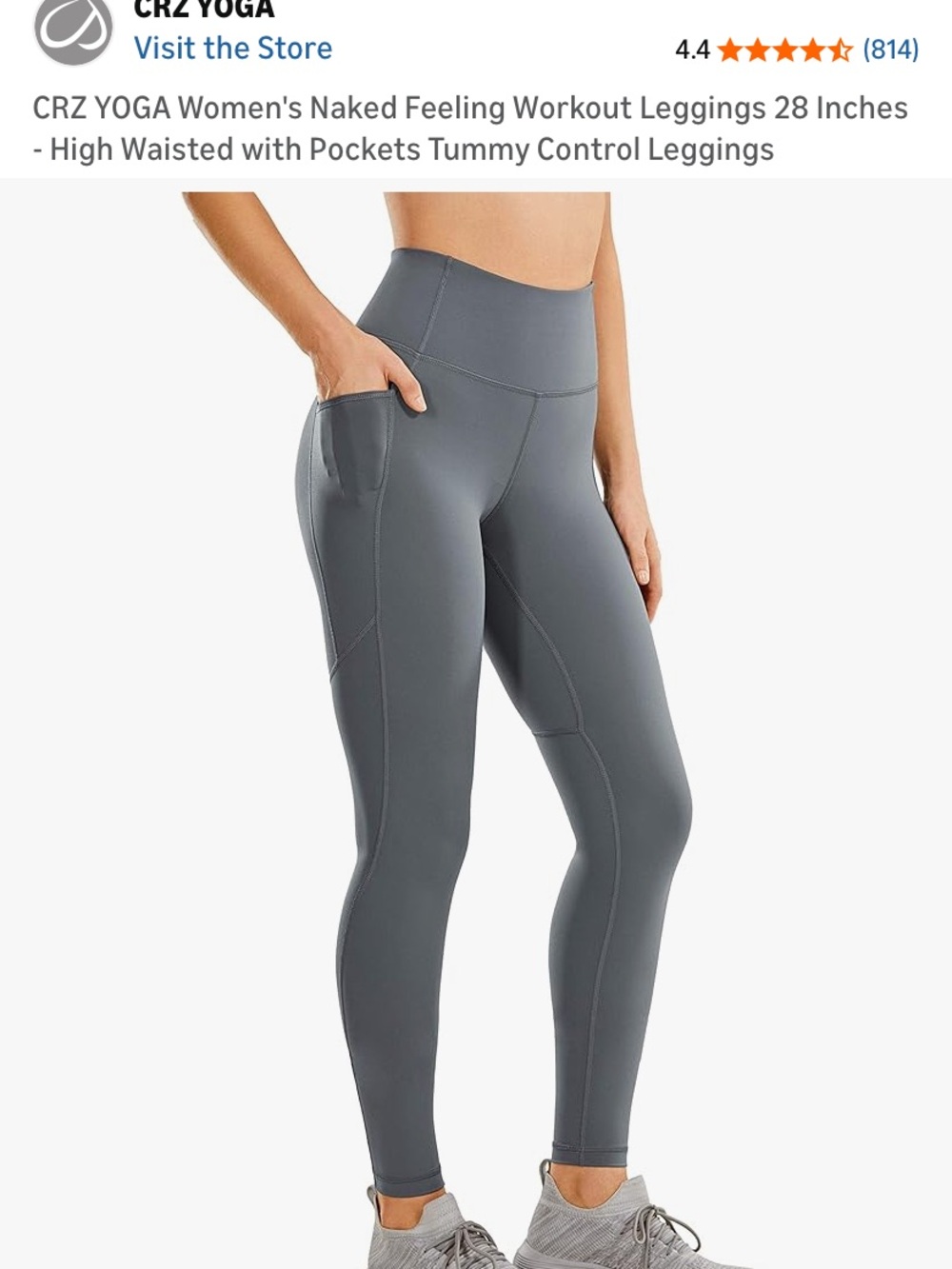 CRZ Yoga Women’s High-Waisted Running Leggings with Pockets in Grey